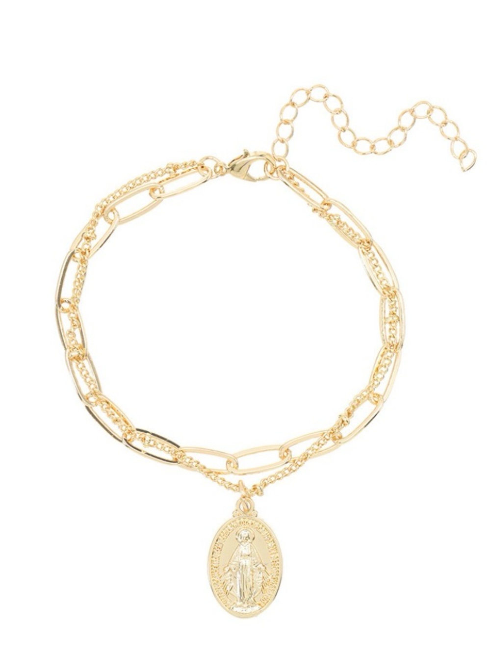 Gold Double Stack Miraculous Medal Paperclip and Thin Chain Bracelet 💛✨